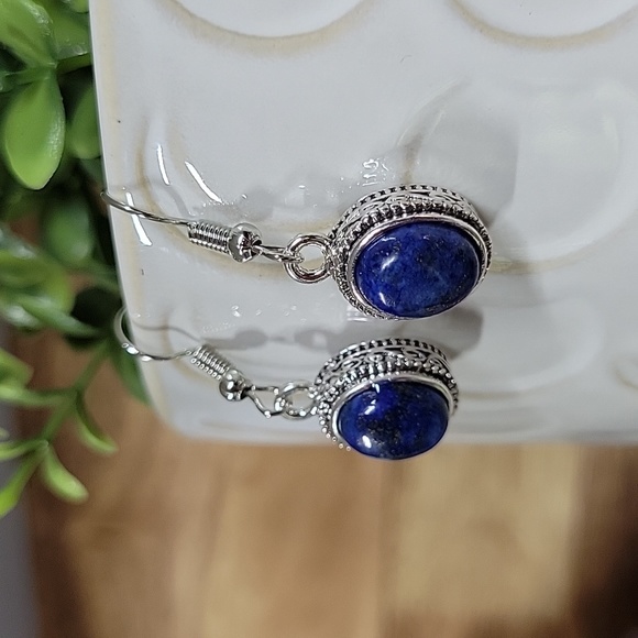 Lapis Vintage Style Drop Earrings, S925 - Picture 3 of 5